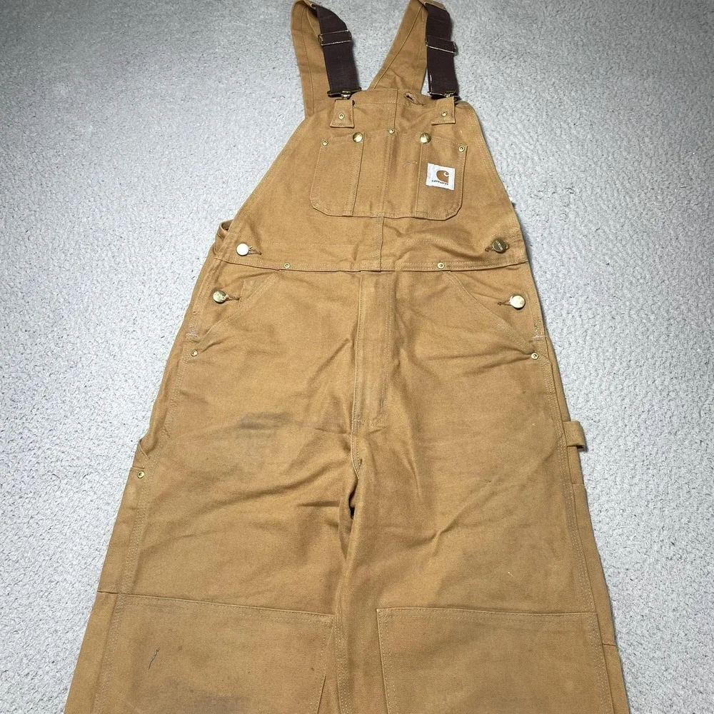 Carhartt Bib Overalls Mens 32x32 Brown Canvas Double Knee Workwear Carpenter